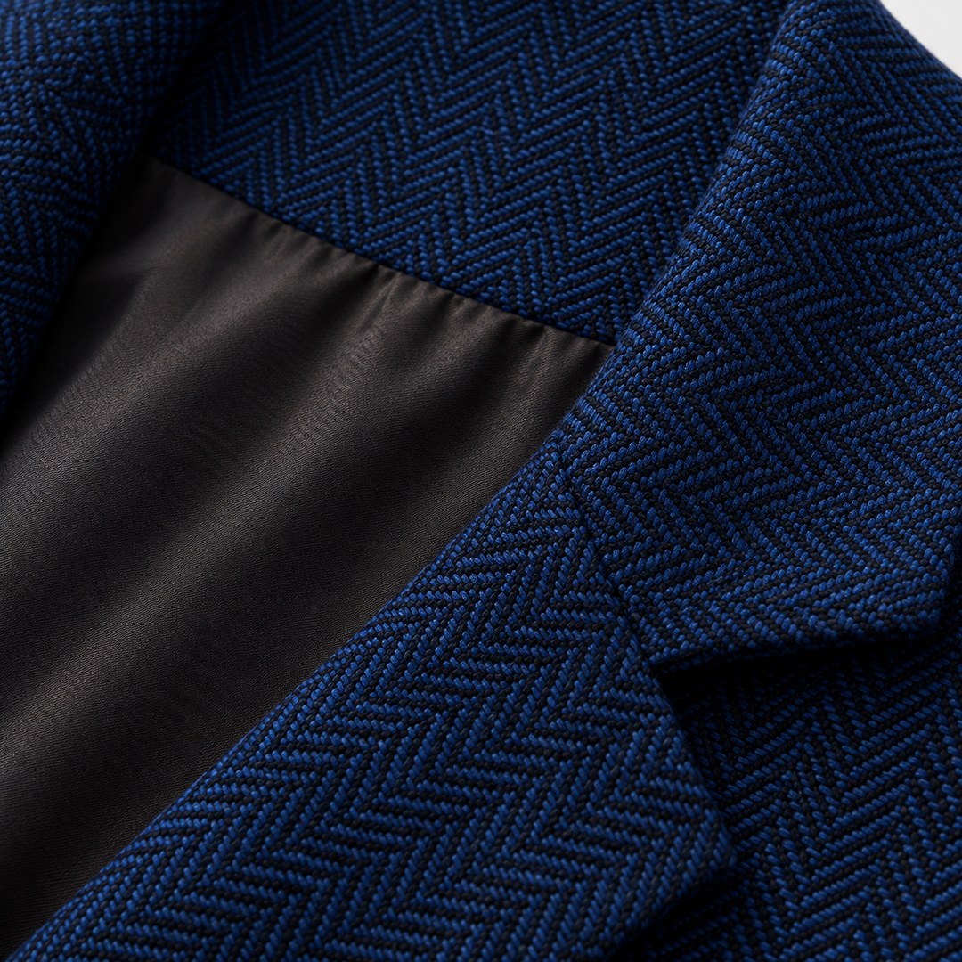 Bregenz-gilet – detail visgraatweefsel en kraag