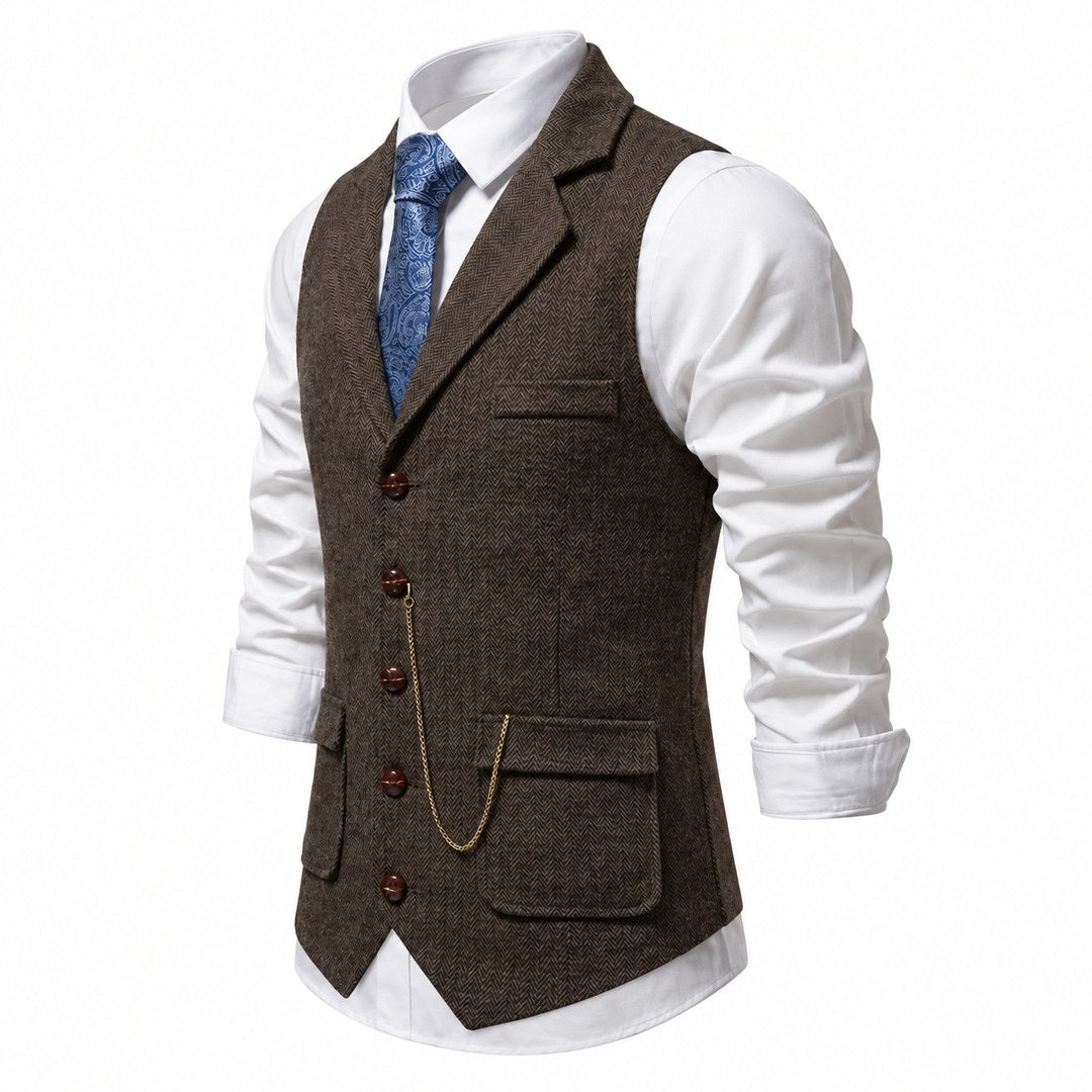 Bregenz-gilet oxfordbruin – driekwart rechts