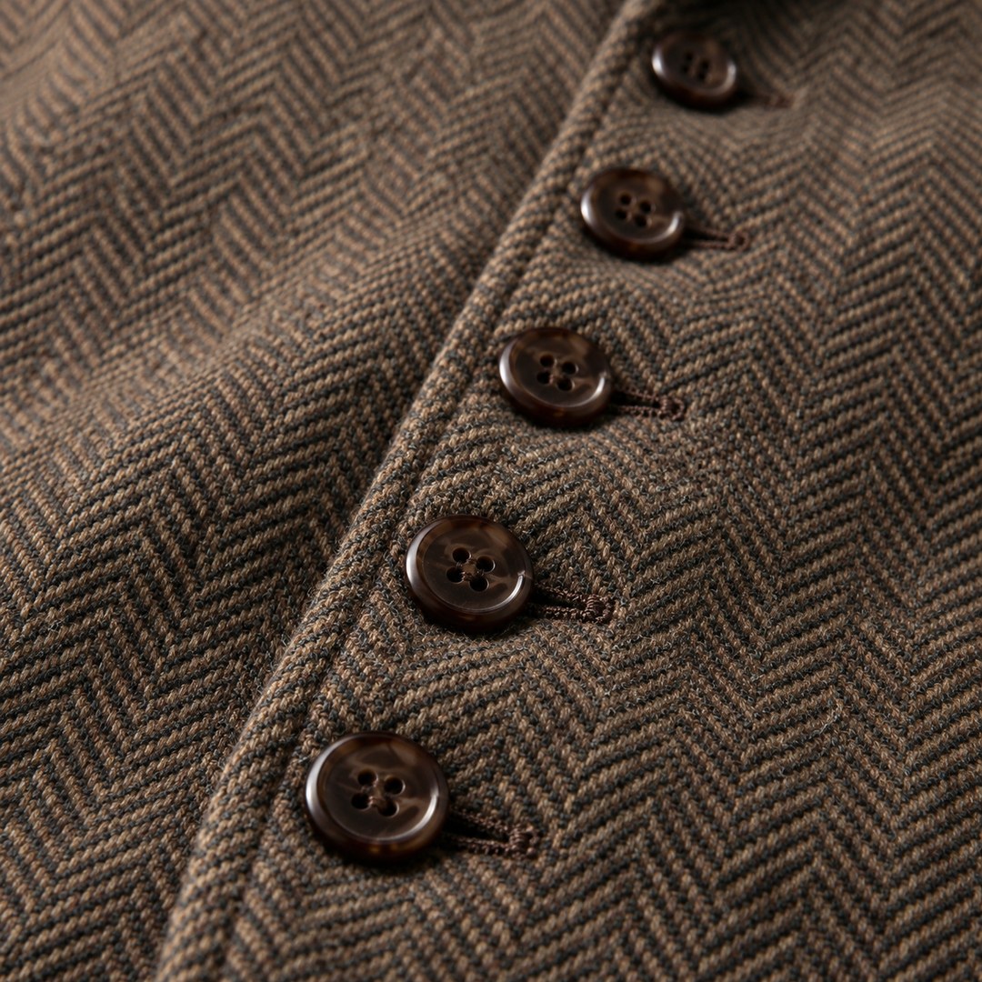 Bregenz-gilet oxfordbruin – detail knopen